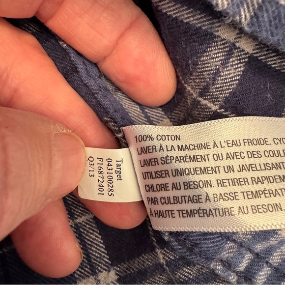 Merona Flannel Navy Checkered Cotton Fabric Size Large - Picture 3 of 6